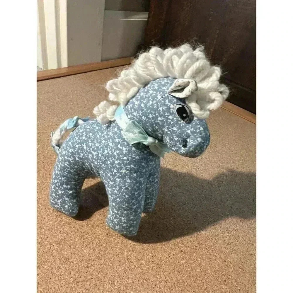 VINTAGE 1970s SMALL PLUSH PONY BY RUSS, Horse Plush Blue Toy Handmade